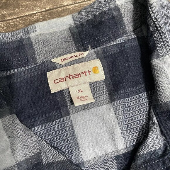 CARHARTT ORIGINIAL FIT BLUE PLAID LONG SLEEVE HEAVY FLANNEL OUTDOOR HIKING BASIC - Picture 2 of 6